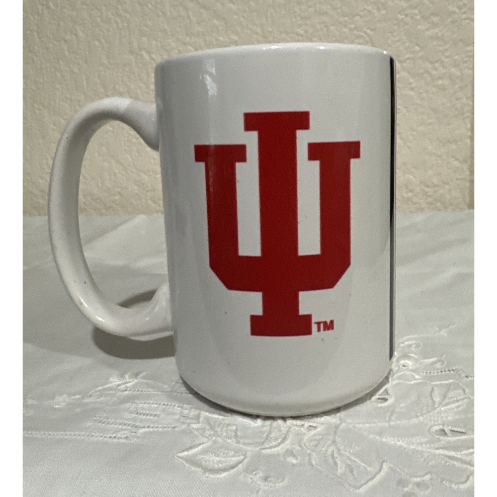 UNIVERSITY INDIANA MUG WHITE RED HOOSIER ETCHED COFFEE TEA CUP COLLEGIATE. - Picture 3 of 7